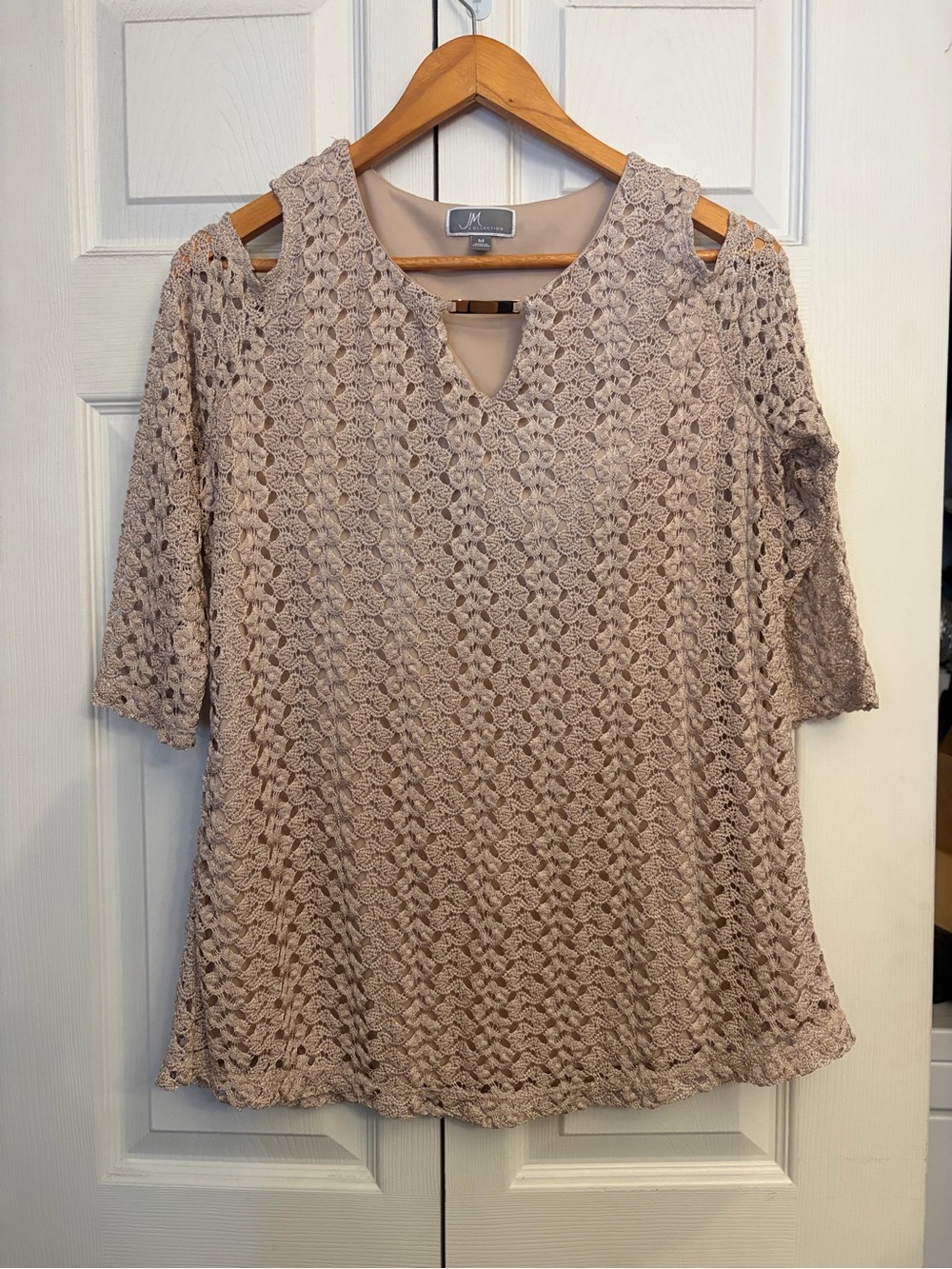 JM Collection Mauve Crochet Cold-Shoulder Tunic